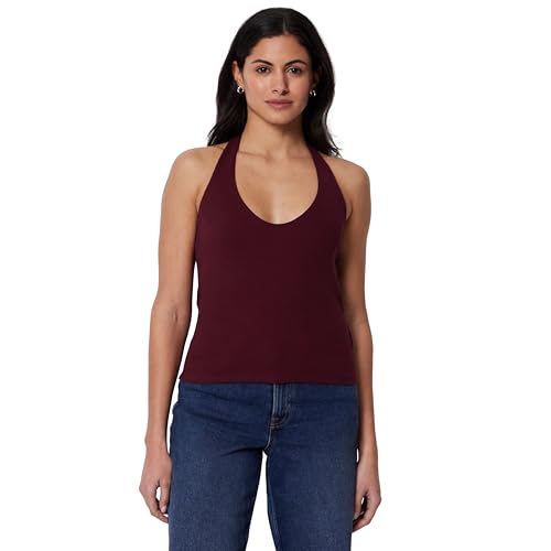 Amazon Essentials Women's Slim-Fit Ribbed Halter Top, Dark Burgundy, Xx-Large