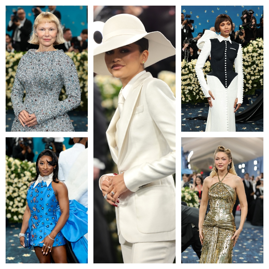 celebrities at the met gala in a grid pattern