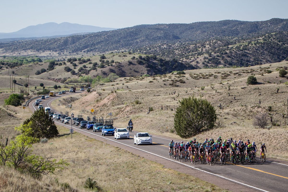 The womens caravan rolls through the high desert during stage 1 at Tour of the Gila