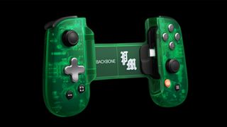 The Green Post Malone Backbone One controller on a black background