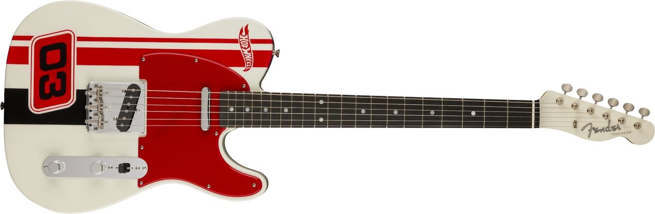 Fender Night Shifter Tele, Pearl White with Red Competition Stripes
