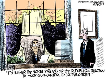 Obama cartoon U.S. Republicans Executive Order North Korea Bomb