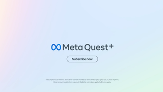 Meta Quest+ subscription slide from meta meraketing materials on a light blue background