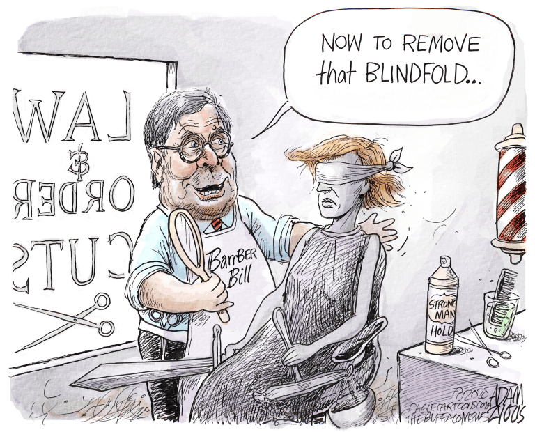 Political Cartoon U.S. Trump Barr DOJ