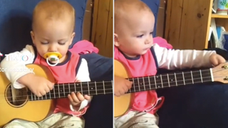 Baby playing guitar on TikTok