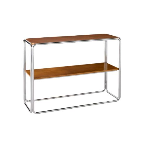 Chrome and wood console table