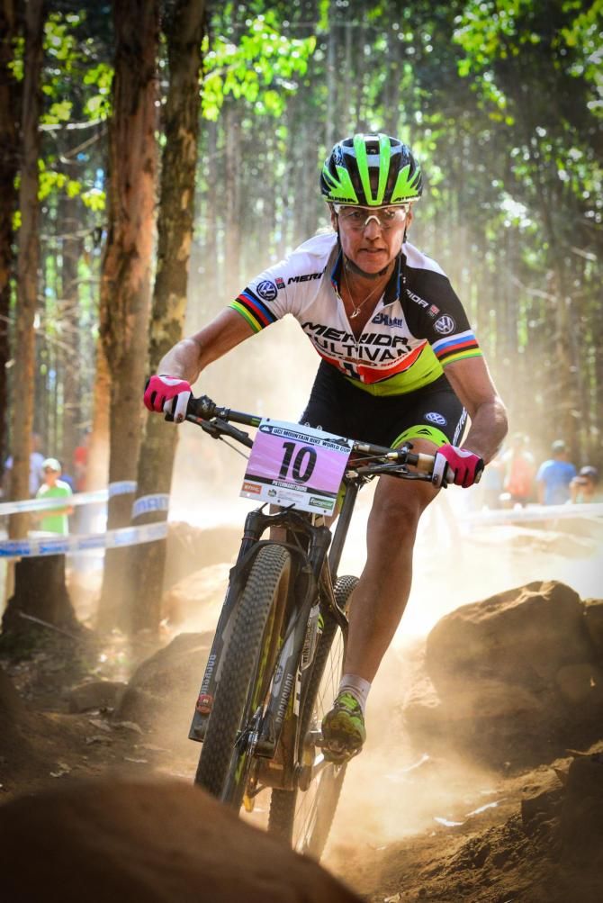 Veteran rider and eight time World Champion Gunn-Rita Dahla Flesjaa produced one of the performances of the day to end in second place in the women's Cross Country in Pietermaritzburg