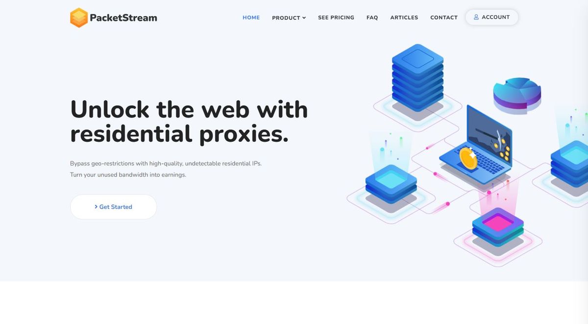 The PacketStream residential proxy service home page.