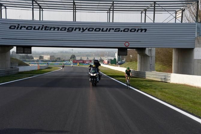 Perrig Quemeneur (Europcar) rode onto the track solo but was then caught
