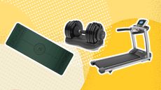 Best home gym equipment: Image of various equipment on yellow background