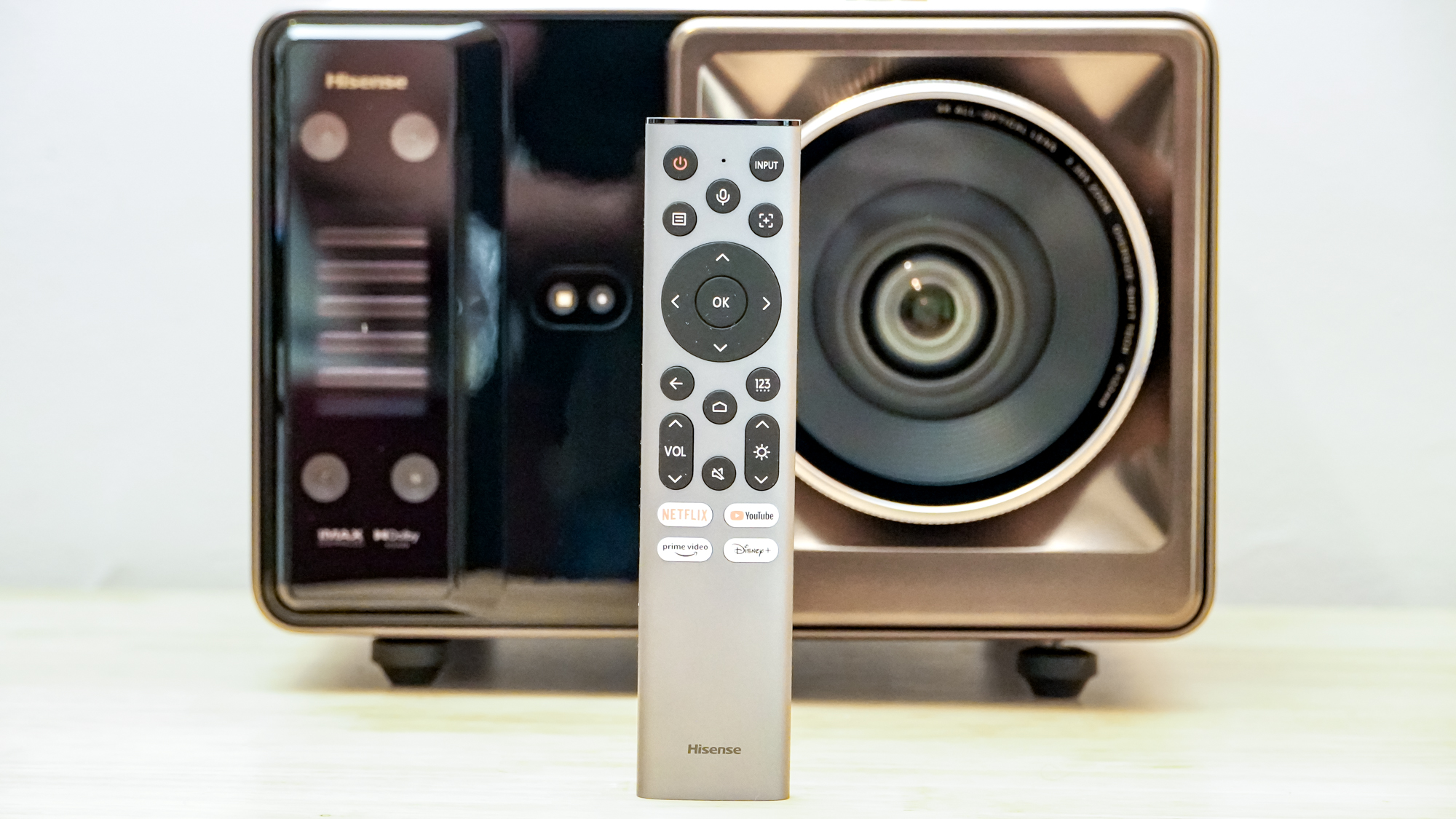 A Hisense XR10 Projector on a table