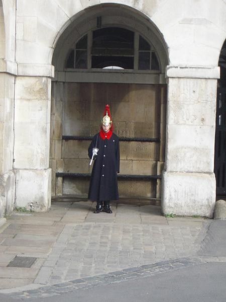 The route's first Tourist Trap. The Household Cavalry on guard at Horseguards Parade