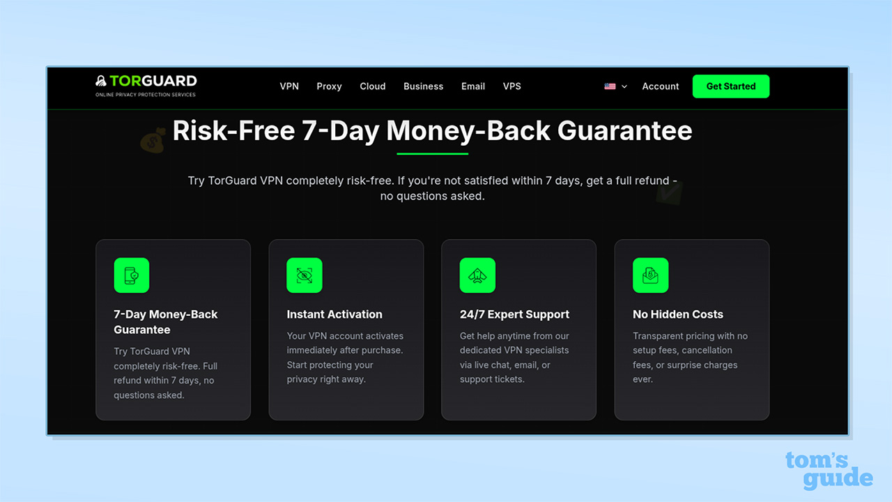 TorGuard's 7-day money-back guarantee