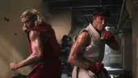 Ken and Ryu getting ready to fight a bunch of goons