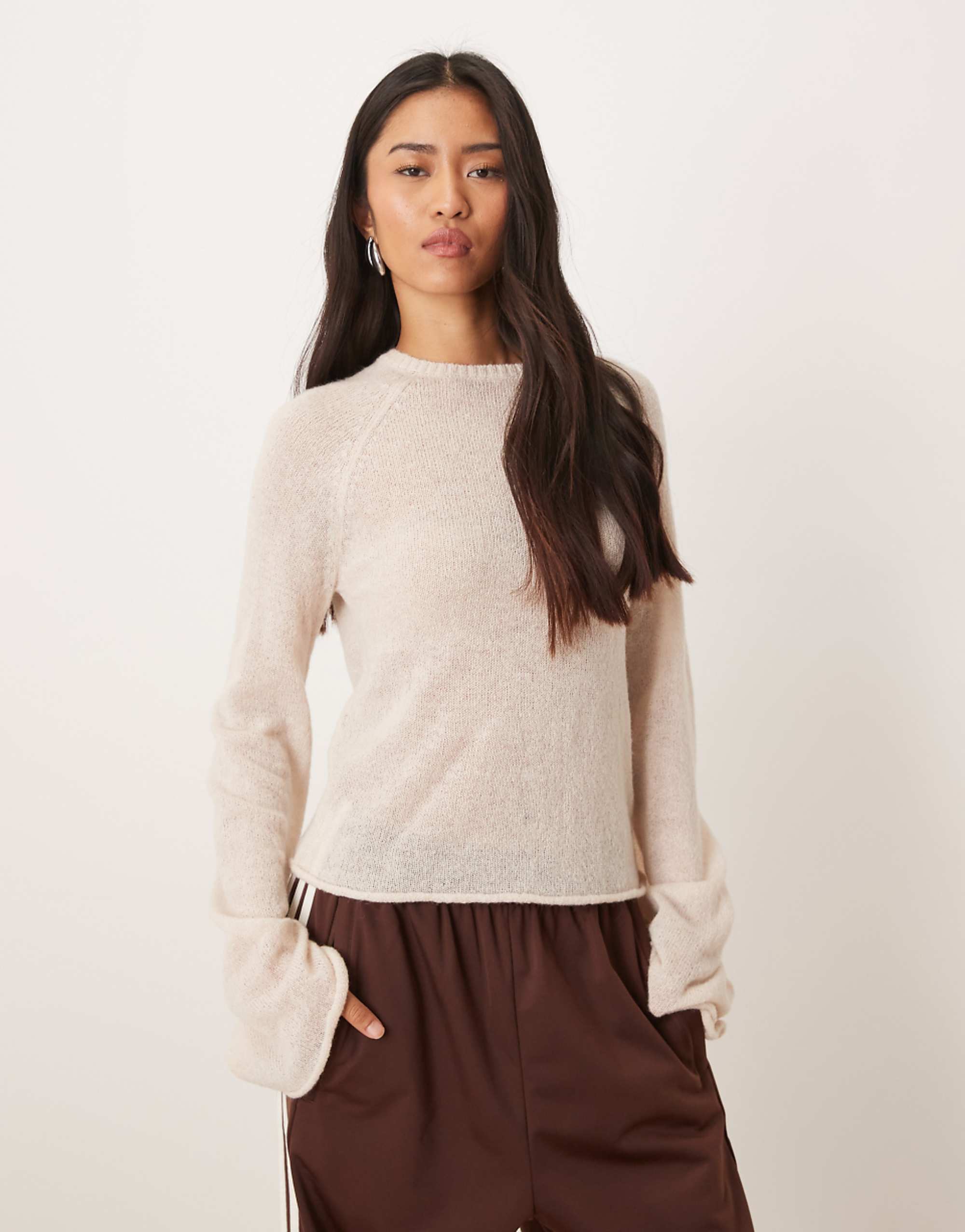 Motel Kaleo Roll Edge Light Knit Jumper in Ecru