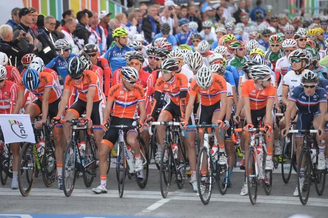 The riders lined up on the start line