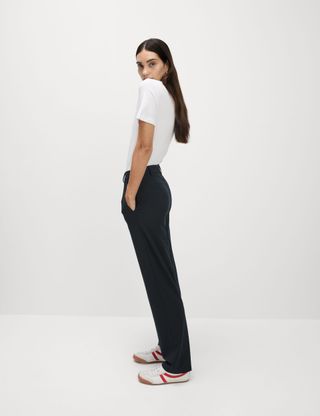 Woven Straight Leg Trousers With Stretch