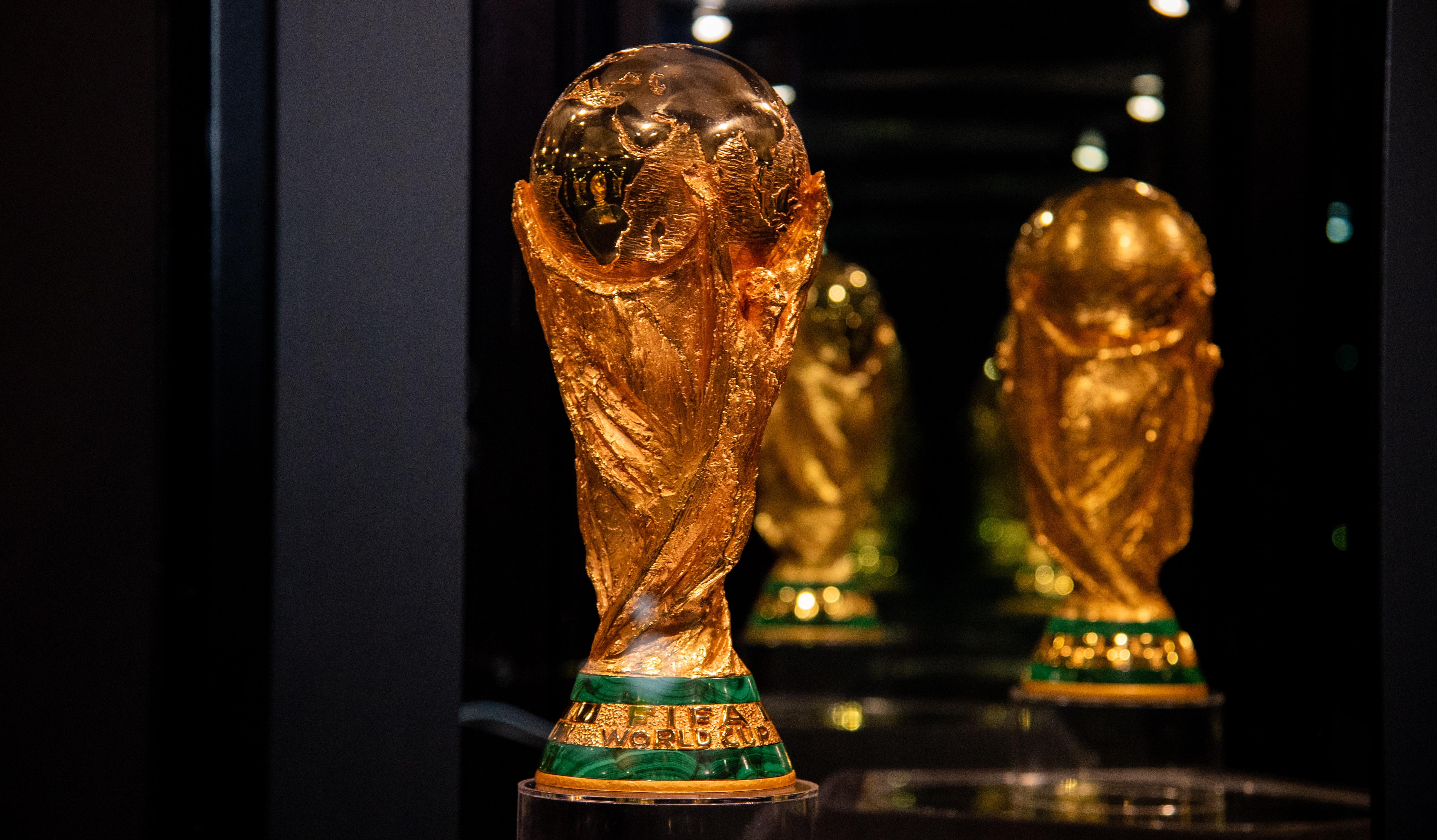 The FIFA World Cup trophy on display during the 2026 FIFA World Cup Trophy Tour.