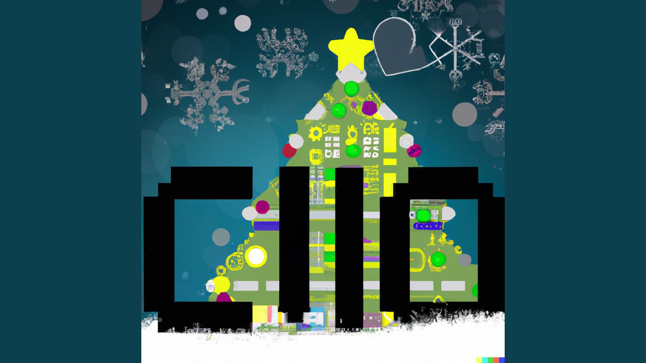 CIO-themed Christmas card artwork generated using AI