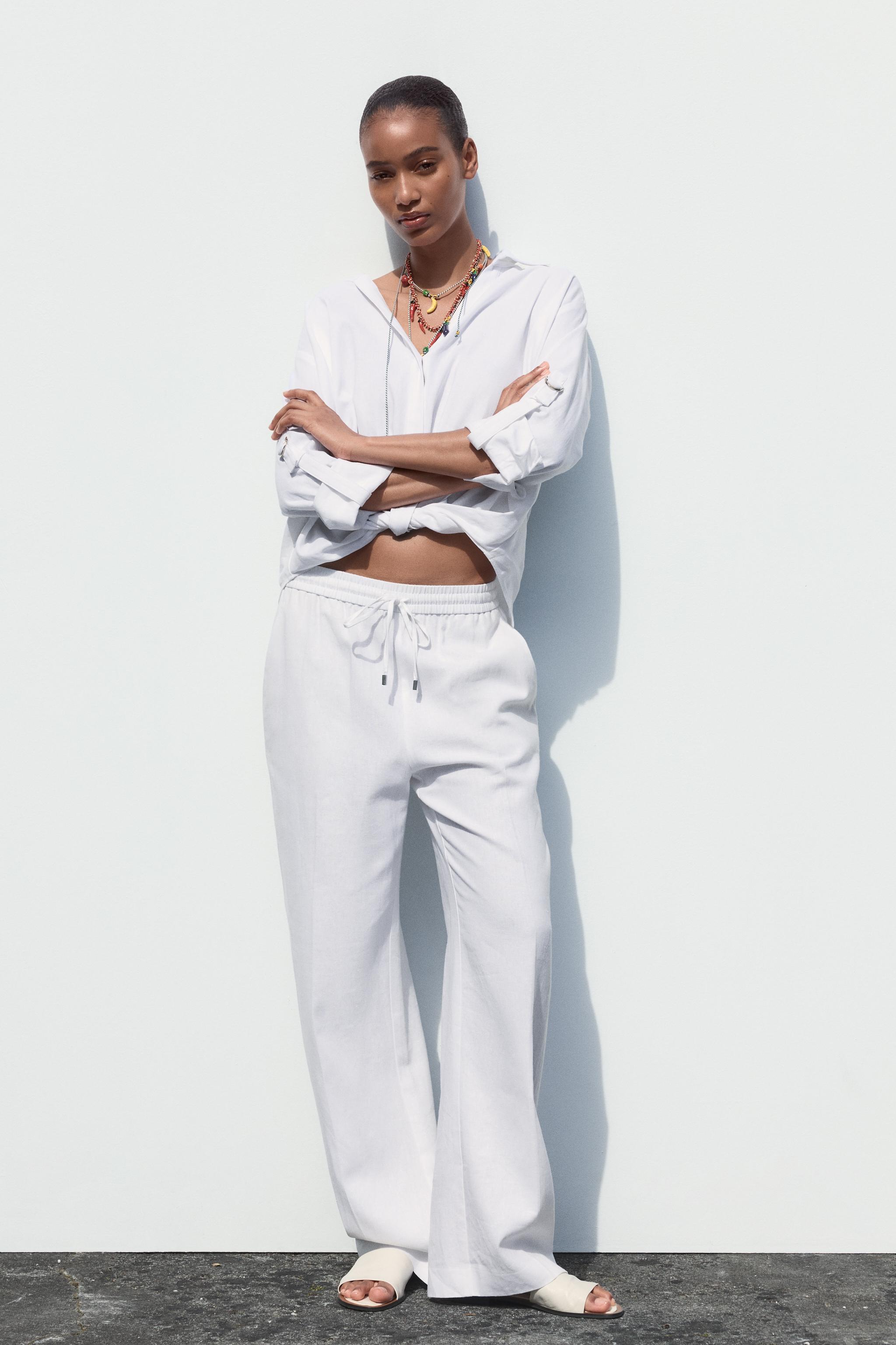 Linen Blend Straight Trousers