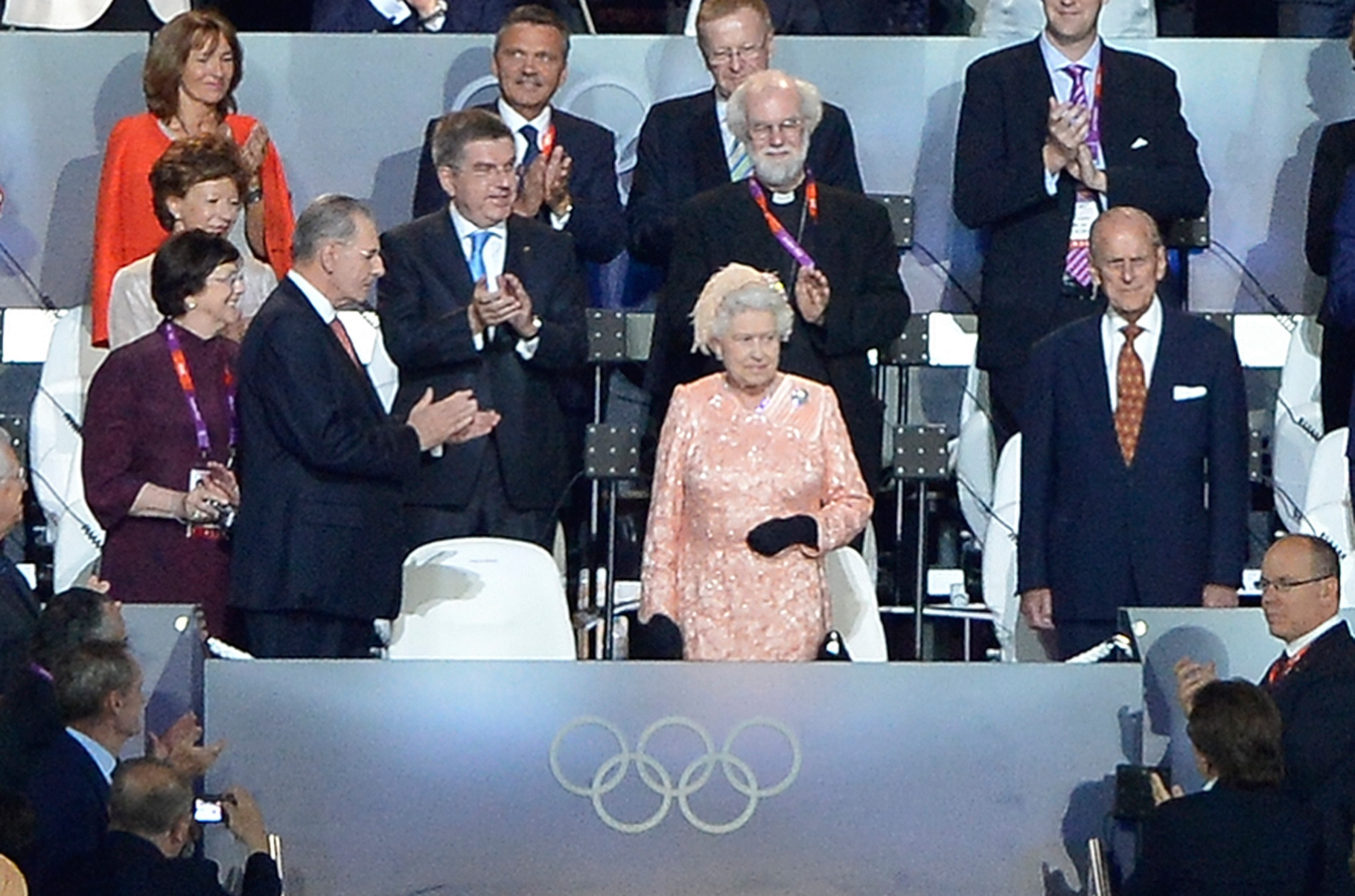 Queen Elizabeth II and Prince Philip, right, arrive at the Opening Ceremony for the London 2012 Summer Olympic Games at the Olympic Stadium in London, England, Friday, July 27, 2012. (David Eulitt/Kansas City Star/MCT)
