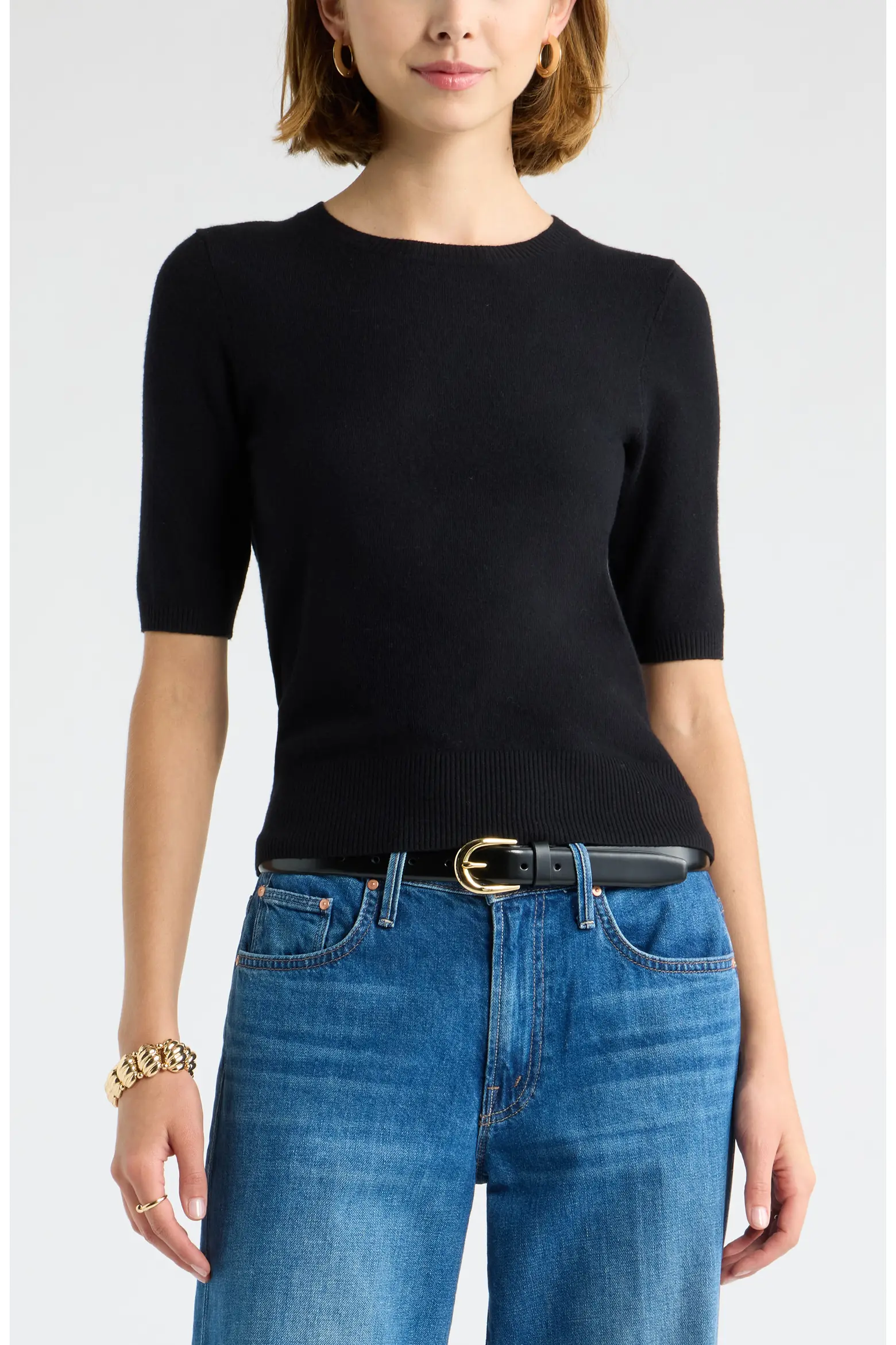 Open Edit, Elbow Sleeve Crewneck Sweater