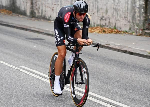 A Christina Watches - Onfone rider in action during the time trial.