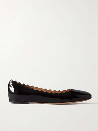 Lauren Scalloped Patent-Leather Ballet Flats