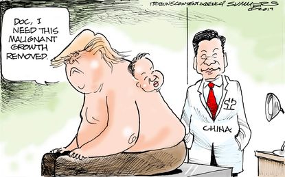 Political cartoon U.S. Trump China North Korea nuclear war
