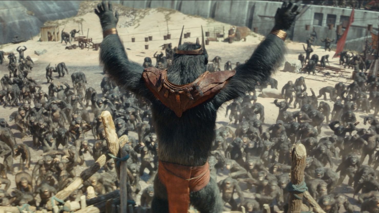 Kevin Durand as Proximus Caesar takes in the adulation in Kingdom of the Planet of the Apes
