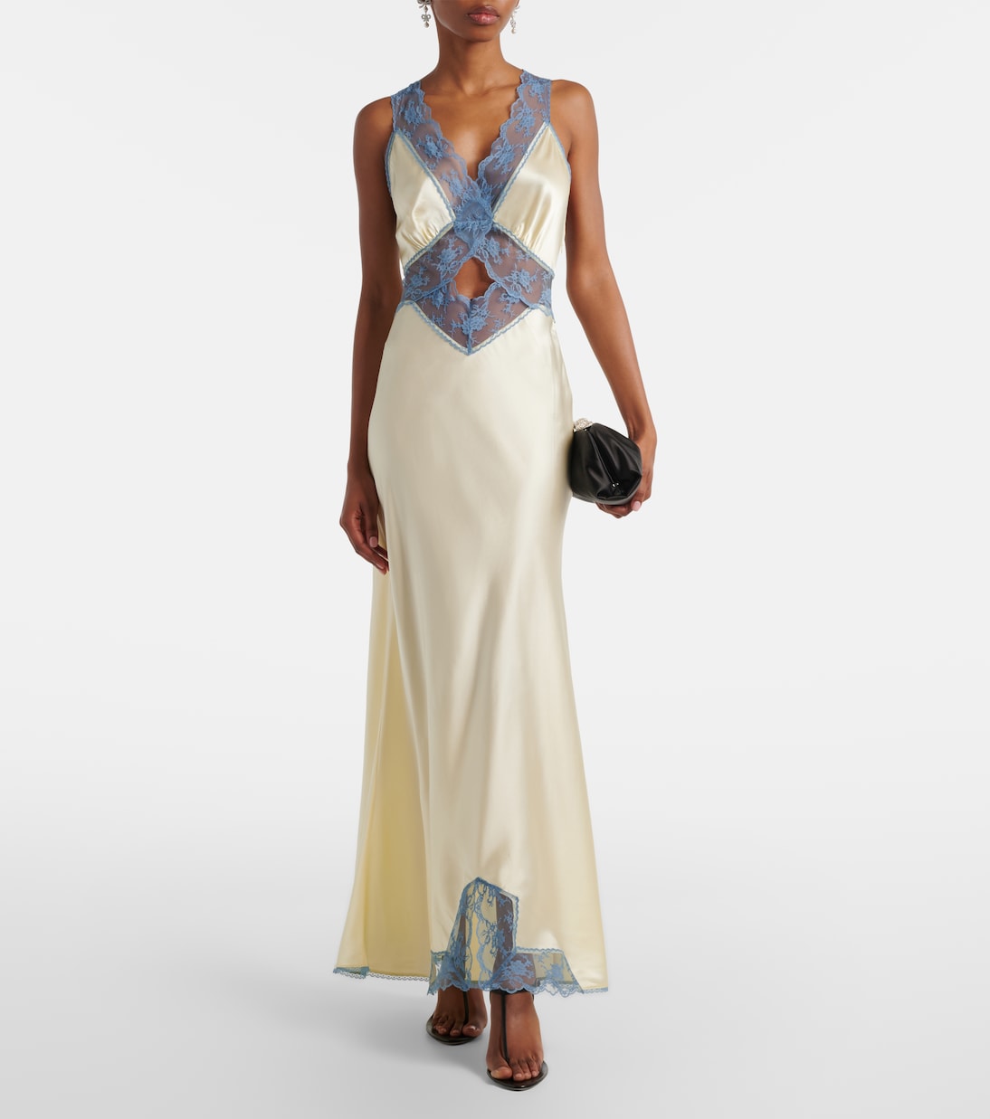 Lace-Trimmed Silk Maxi Dress