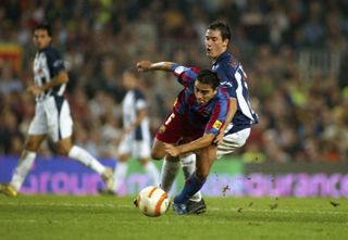 Xavi in action for Barcelona against Real Sociedad in October 2005.