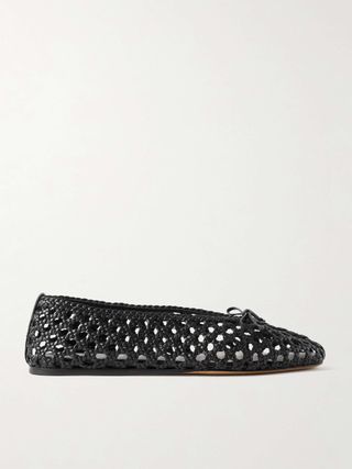 Regency Bow-Embellished Woven Leather Ballet Flats