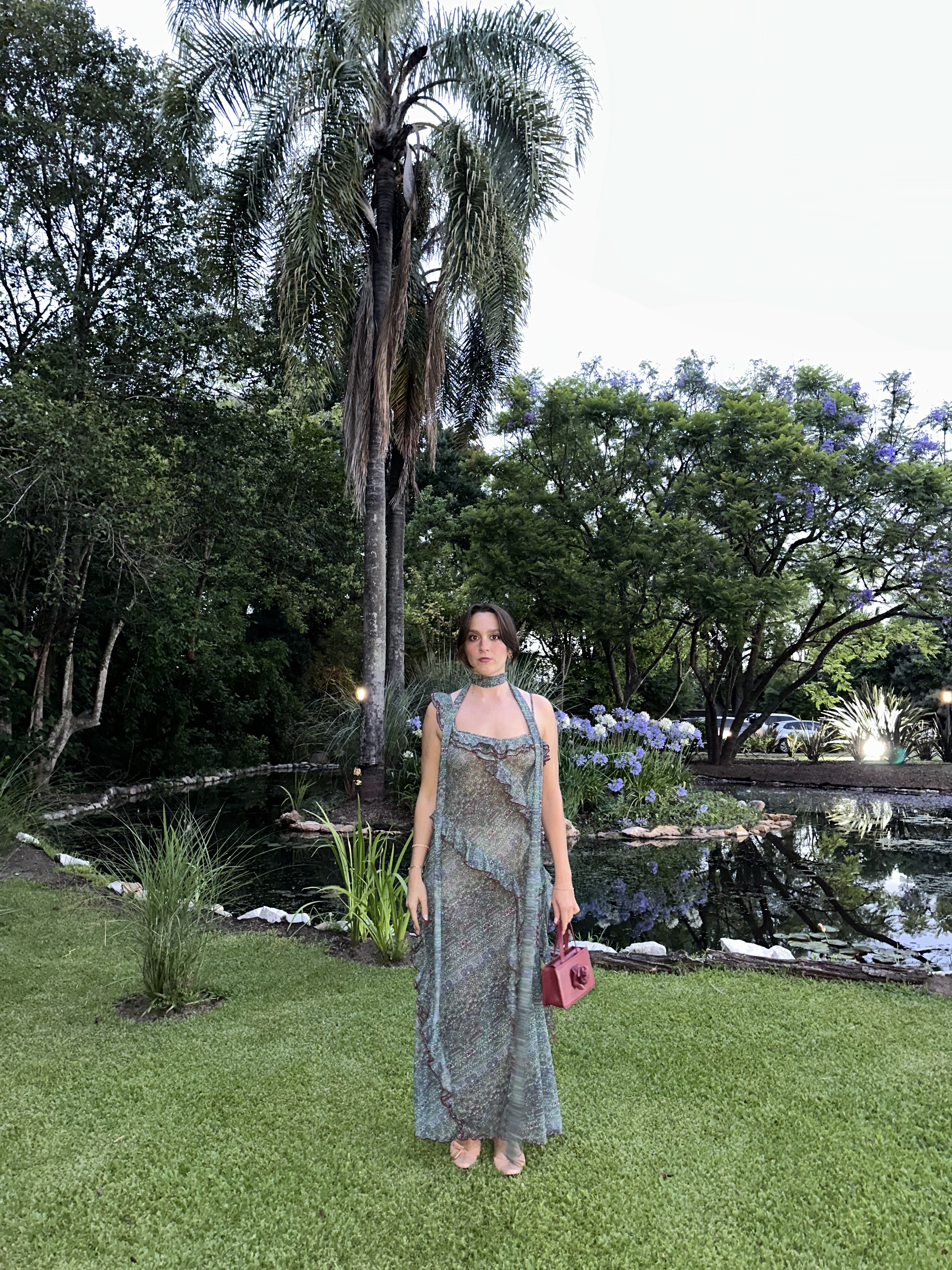 WWW editor wearing a wedding guest dress.