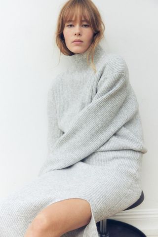 Shoulder-Pad Mock Turtleneck Sweater