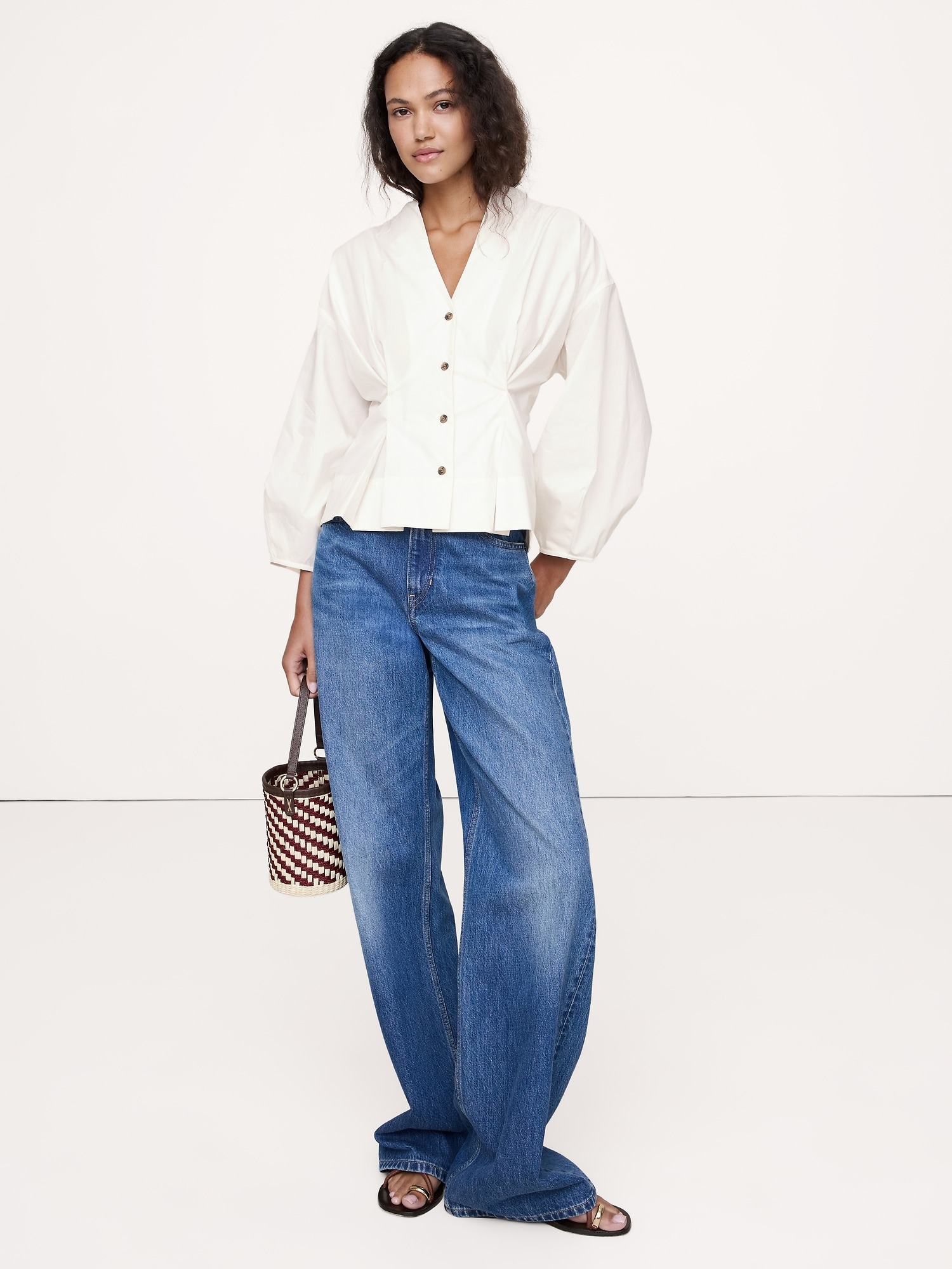 Banana Republic, Cotton Poplin Cinched-Waist Shirt