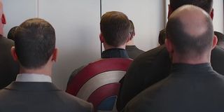 Captain America in the elevator