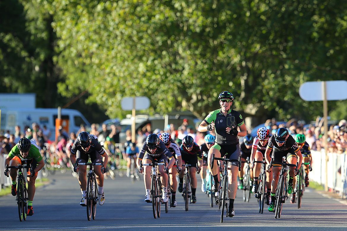 Kirsten Wild had plenty of room to celebrate her win in Victoria Park