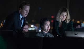 Patch Darragh and Marisa Tomei in the control room in The First Purge.