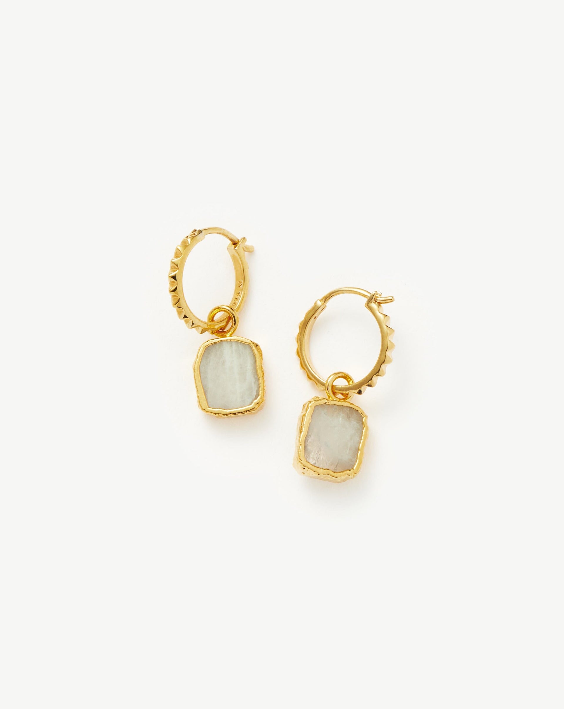Mini Pyramid Charm Hoop Earrings | 18ct Gold Vermeil/rainbow Moonstone - 18ct Gold Vermeil/rainbow Moonstone