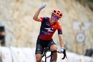 ANDRATX SPAIN JANUARY 27 Thalita De Jong of The Netherlands and Team Human Powered Health celebrates at finish line as stage winner during the 2nd Challenge Femenino Ciclista Mallorca 2025 Trofeo Binissalem Puerto de Andratx a 1075km One day race from Binissalem to Port dAndratx 168m on January 27 2025 in Binissalem Spain Photo by Tim de WaeleGetty Images