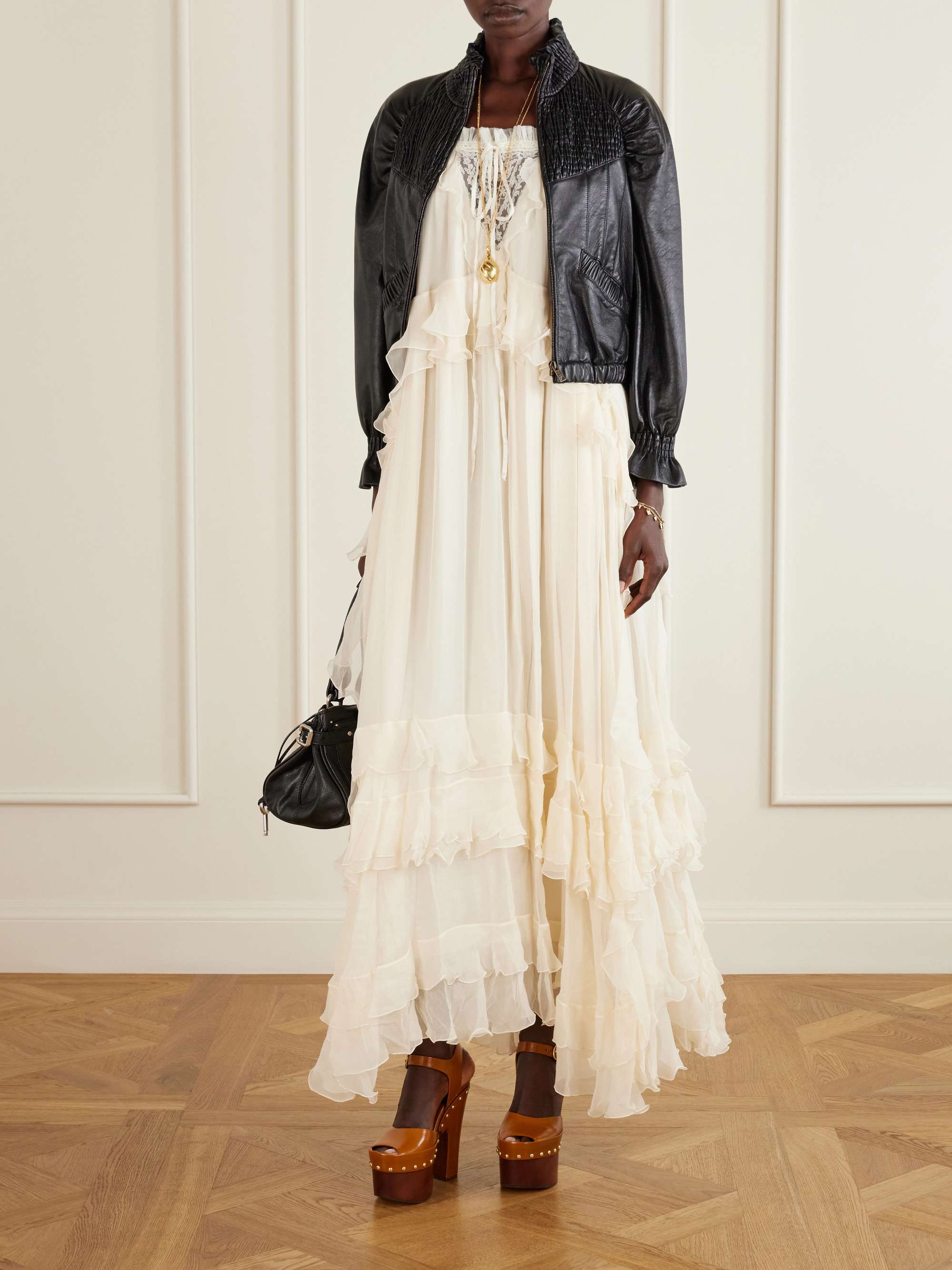Shirred Leather Jacket