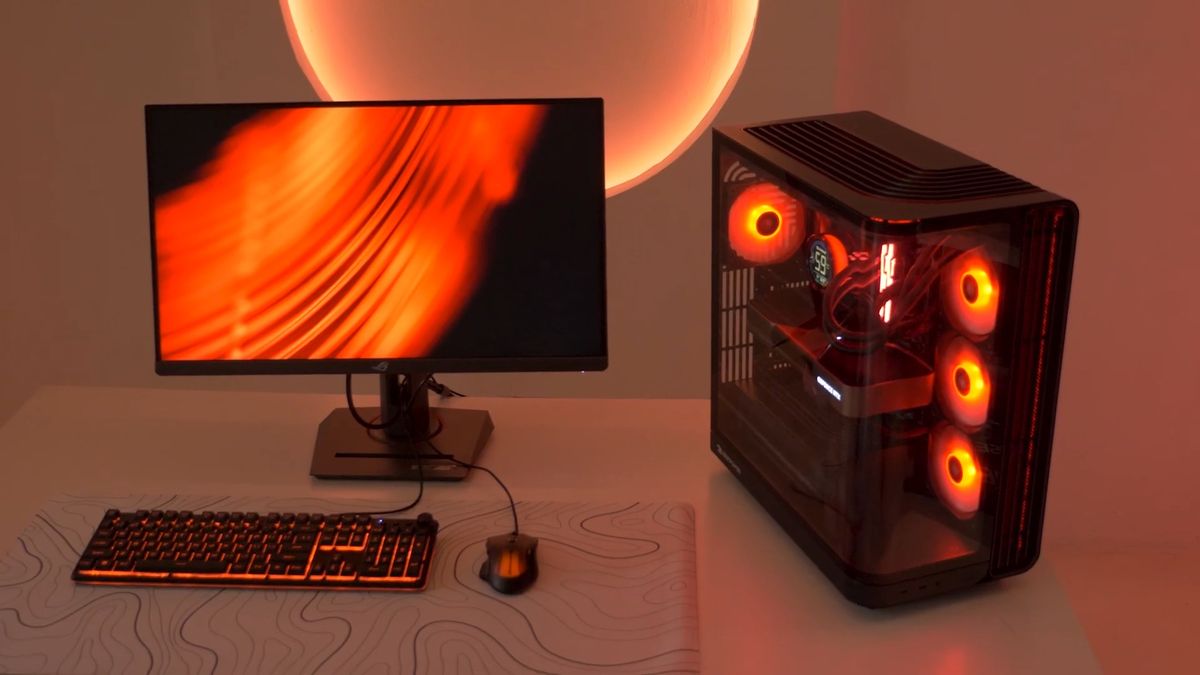 A black iBUYPOWER Gen X gaming PC with red lighting
