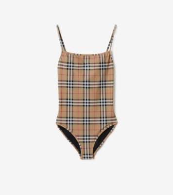 Check Swimsuit in Archive Beige Yellow - Women, Nylon | Burberry® Official