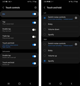 Screenshots showing Spotify Tap setup with Samsung Galaxy Buds 2 Pro.