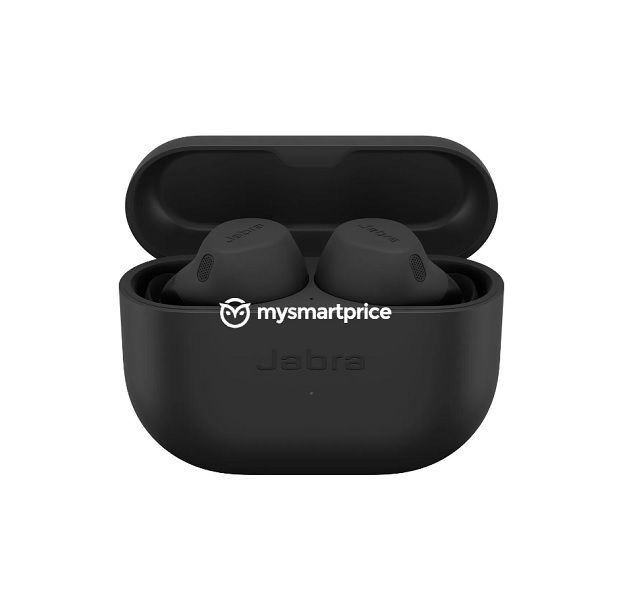 A leaked render of the Jabra Elite 8 Active in black with its case.
