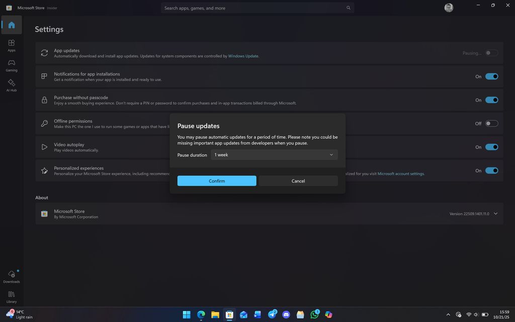 Microsoft Store app updates pause
