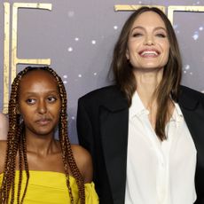 Zahara Jolie-Pitt and Angelina Jolie attend the "Eternals" UK Premiere at the BFI IMAX Waterloo on October 27, 2021 in London, England.