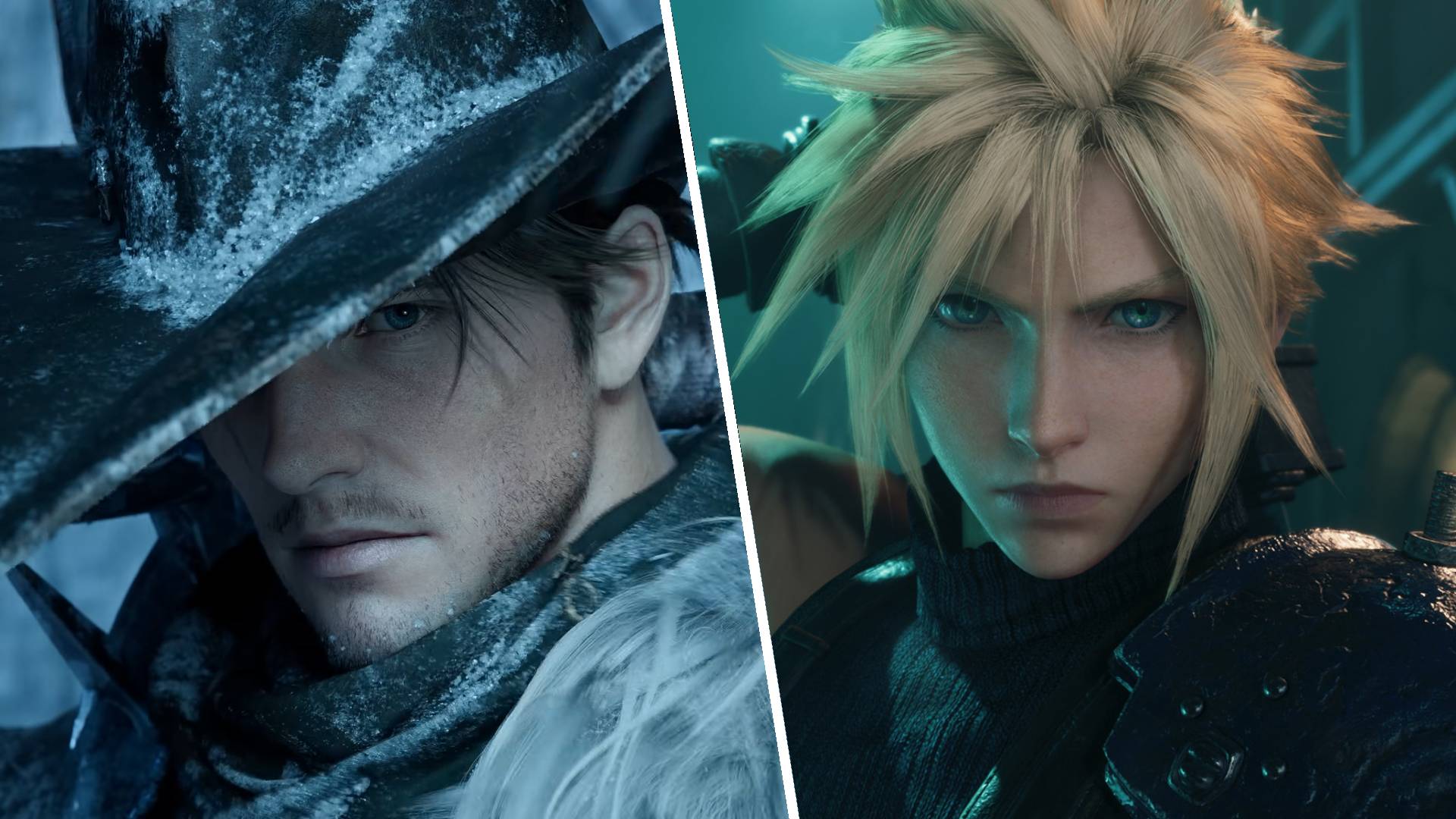 FF14's Warrior of Light on the left and FF7's Cloud Strife on the right.