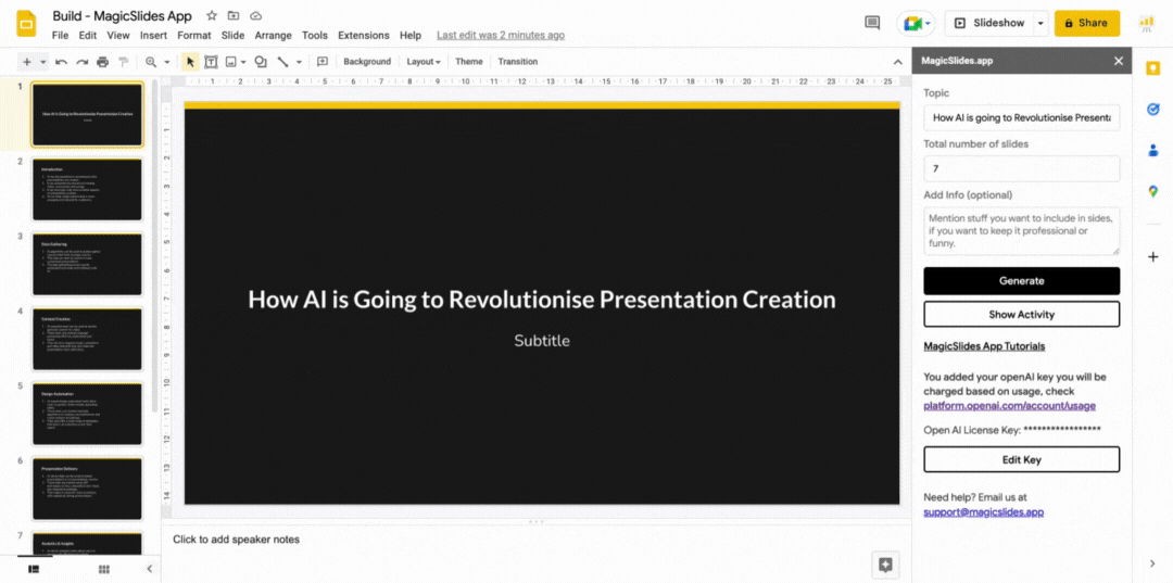 A screen showing the MagicSlides extension for Google Slides in action